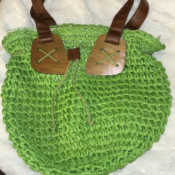 Poppie Green Genuine Straw/ Real Wooden Crafted Gorgeous Shoulder BagTote - Picture 7 of 9
